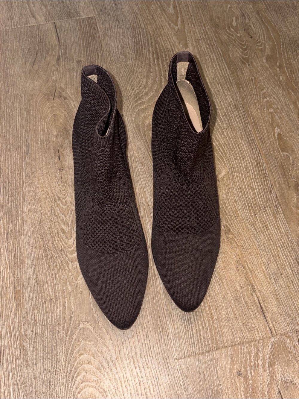 Eileen Fisher Chocolate Brown Knit Pointed Ankle Booties